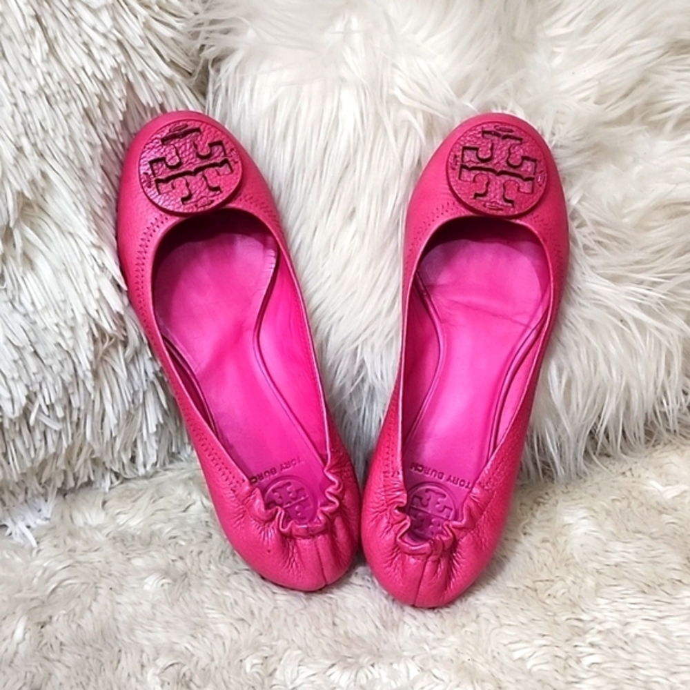 Tory Burch Hot Pink Leather Reva Ballet Flats